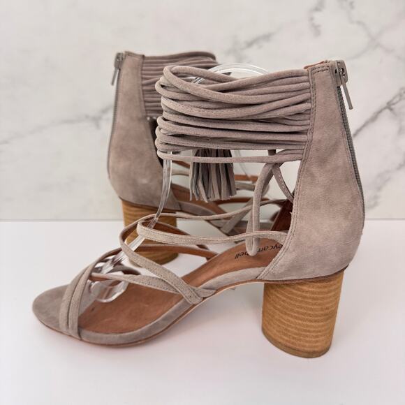 Jeffrey Campbell Womens Despina Sandals Size 8.5 Suede Strappy Fringe Boho Taupe - Picture 3 of 11